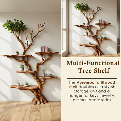 Solid Wood Driftwood Tree Branch Wall Mount Floating Shelf