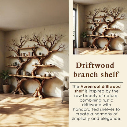 Solid Wood Driftwood Tree Branch Wall Mount Floating Shelf