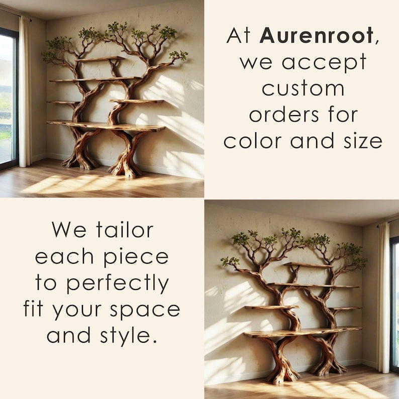Solid Wood Driftwood Tree Branch Wall Mount Floating Shelf