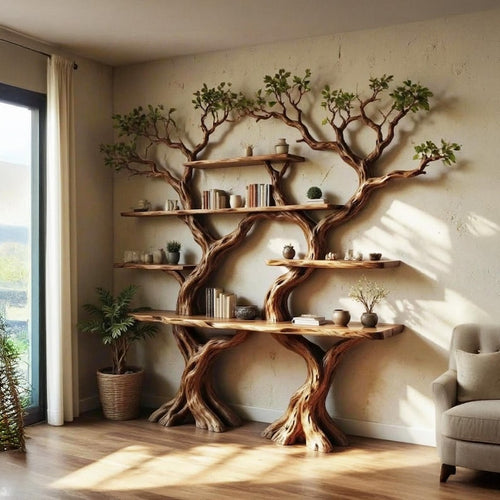 Solid Wood Driftwood Tree Branch Wall Mount Floating Shelf