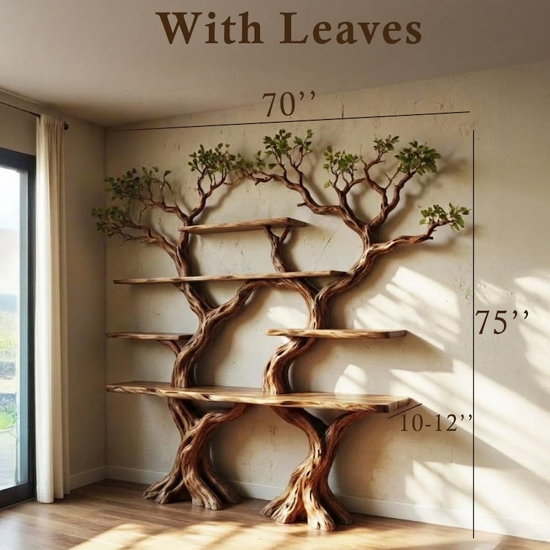 Solid Wood Driftwood Tree Branch Wall Mount Floating Shelf