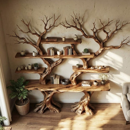 Solid Wood Driftwood Tree Branch Wall Mount Floating Shelf